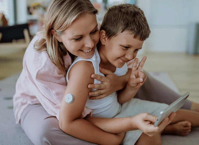 Mother and son using a tablet